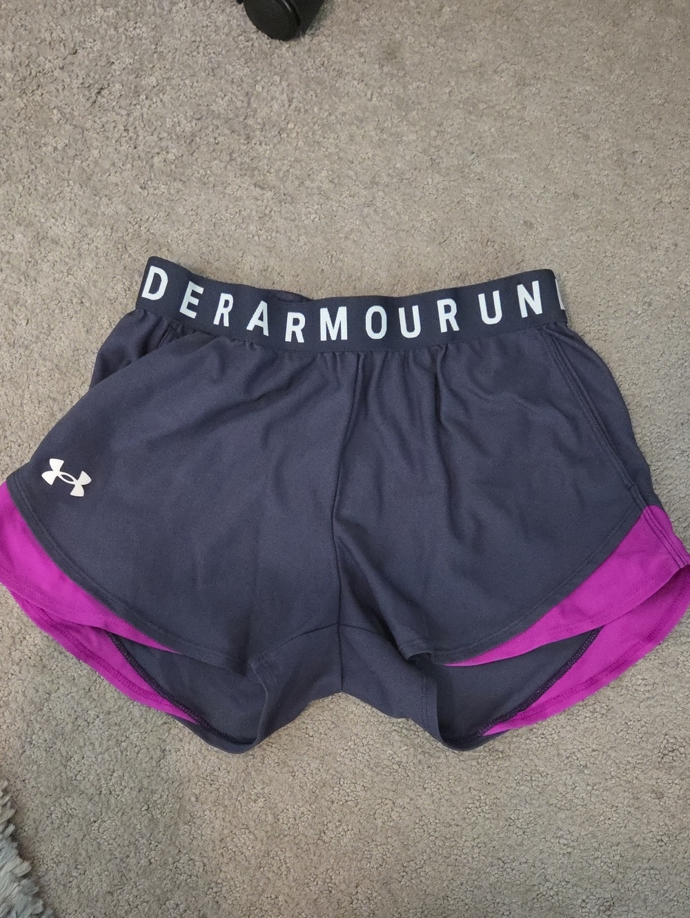 Under Armour Women's Charcoal Grey & Purple Layered Training Shorts